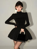 Joskaa Black Vintage Y2k Short Party Dress Women Sexy Slim Bodycon Mini Dress Casual Elegant One Piece Dress Korean Fashion 2025 Autumn