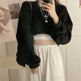 cold weather outfits Joskaa Streetwear Women Sexy Solid Cropped Sweatshirts Oversize Loose Harajuku BF Pullovers Spring Korean Chic Casual Y2k Tops