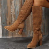 Joskaa Boots Women Cowboy Heels Western Chunky Shoes Leather Knee High Long Elegant Designer Plus Size New Rock Pole Dance Brown