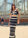 Joskaa Fashion Striped Vest Skirt Sets Sexy V-neck Single Breasted Crop Vests Slim High Waist Skirts 2024 Summer Lady Elegant Outfits