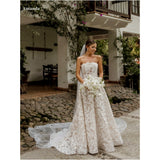 Joskaa Customized White Lace Prom Dresses Strapless Floor-Length Head Veil vestidos de noche Trailing A-line Formal Evening 2025-(PRE-ORDER)