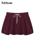 Joskaa Fashion Red Wine Jacket Mini Skirt Sets Women Casual Lapel Zipper Jackets Pleated Lace Up Skirt 2024 Autumn Lady Vintage Outfits