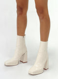 Joskaa Jamie Croc Platform Boots Cream