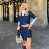 thanksgiving outfit Joskaa 2024 Spring Summer Casual Denim Women Suits Fashion Pockets V Neck Pullover Half Sleeve Shirts+Chic Mini Shorts Skirts