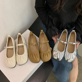 Joskaa 2024 Autumn Women Flat Shoes Fashion Pleated Round Toe Shallow Slip on Ballet Shoes Flat Heel  Soft Ballerina Mary Jane Shoes