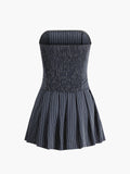 Joskaa Pinstripe Tube Short Pleated Dress