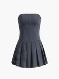 Joskaa Pinstripe Tube Short Pleated Dress