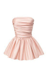 Joskaa Unique A line Strapless Pink Satin Homecoming Dresses With Ruffles (PRE-ORDER)