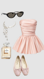 Joskaa Unique A line Strapless Pink Satin Homecoming Dresses With Ruffles (PRE-ORDER)