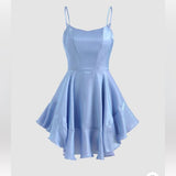 Joskaa Unique A line Straps Blue Silk Satin Homecoming Dresses st Birthday Outfits (PRE-ORDER)