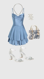 Joskaa Unique A line Straps Blue Silk Satin Homecoming Dress st Birthday Outfits (PRE-ORDER)