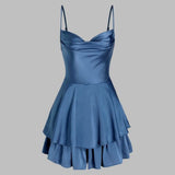 Joskaa Unique A line Straps Blue Silk Satin Homecoming Dress th Birthday Outfits (PRE-ORDER)