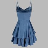 Joskaa Unique A line Straps Blue Silk Satin Homecoming Dress th Birthday Outfits (PRE-ORDER)