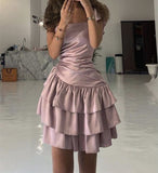 Joskaa A line Strapless Satin Pink Short Homecoming Dress (PRE-ORDER)