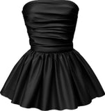 Joskaa A line Strapless Satin Black Short Homecoming Dress (PRE-ORDER)