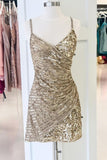 Joskaa Vintage Straps Champagne Sequins Short Homecoming Dresses (PRE-ORDER)