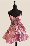 Joskaa Straps Pink Flowers A-line Short Princess Homecoming Dress Party Dress (PRE-ORDER)