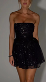 Joskaa Sparkling V-neck A-line Mini Prom Dress With Bow Black Homecoming Dresses (PRE-ORDER)