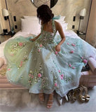 Joskaa Halter Neck Flowers Embroidered Chiffon Prom Dress Green Party Dresses (PRE-ORDER)