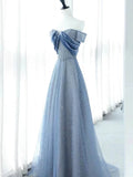 Joskaa Elegant A Line Off The Shoulder Blue Sequin Long Prom Dress Evening Dresses (PRE-ORDER)