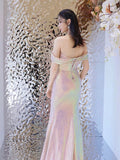 Joskaa Elegant Mermaid Off The Shoulder Pink Sequin Long Prom Dress Evening Dresses (PRE-ORDER)