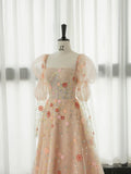 Joskaa Elegant A Line Strapless Neckline Floral Lace Long Prom Dress Evening Dresses (PRE-ORDER)