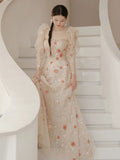 Joskaa Elegant A Line Strapless Neckline Floral Lace Long Prom Dress Evening Dresses (PRE-ORDER)