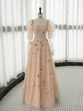 Joskaa Elegant A Line Strapless Neckline Floral Lace Long Prom Dress Evening Dresses (PRE-ORDER)