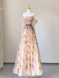 Joskaa Elegant A Line Strapless Off The Shoulder Floral Lace Long Prom Dress Evening Dresses (PRE-ORDER)