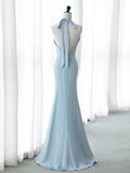 Joskaa Elegant Mermaid V Neckline Blue Backless Pearls Long Prom Dress Evening Dresses (PRE-ORDER)