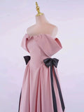 Joskaa Elegant Ball Gown Off The Shoulder Pink Satin Long Prom Dress Evening Dresses (PRE-ORDER)