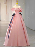 Joskaa Elegant Ball Gown Off The Shoulder Pink Satin Long Prom Dress Evening Dresses (PRE-ORDER)