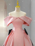 Joskaa Elegant Ball Gown Off The Shoulder Pink Satin Long Prom Dress Evening Dresses (PRE-ORDER)