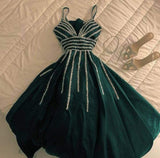 Joskaa Elegant A Line Spaghetti Straps Dark Green Long Prom Dress Evening Dresses (PRE-ORDER)