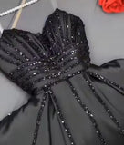 Joskaa Elegant A Line Spaghetti Straps Black Satin Long Prom Dress Evening Dresses (PRE-ORDER)