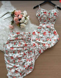 Joskaa Elegant Mermaid Spaghetti Straps Floral Long Prom Dress Evening Dresses With Ruffles (PRE-ORDER)