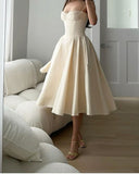 Joskaa Elegant A Line Spaghetti Straps Satin Tea Length Prom Dress Evening Dresses (PRE-ORDER)