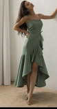 Joskaa Elegant High Low Spaghetti Straps Satin Tea Length Green Prom Dress Evening Dresses (PRE-ORDER)