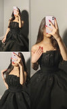 Joskaa Pretty A line Strapless Black Tulle Prom Dress Evening Dresses With Beads (PRE-ORDER)