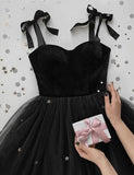 Joskaa Pretty A line Straps Velvet Black Top Tulle Prom Dress Evening Dresses (PRE-ORDER)