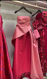 Joskaa Elegant A Line Spaghetti Straps Pink Satin Long Prom Dress Evening Dresses With Pleated (PRE-ORDER)