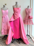 Joskaa Elegant A Line Spaghetti Straps Pink Satin Long Prom Dress Evening Dresses With Pleated (PRE-ORDER)