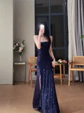 Joskaa Gorgeous Sheath Spaghetti Straps Navy Blue Sequin Evening Dress Prom Dresses Birthday Outfits (PRE-ORDER)