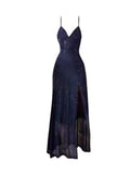 Joskaa Gorgeous Sheath Spaghetti Straps Navy Blue Sequin Evening Dress Prom Dresses Birthday Outfits (PRE-ORDER)