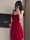 Joskaa Gorgeous Sheath Spaghetti Straps Red Long Evening Dress Prom Dresses Birthday Outfits (PRE-ORDER)