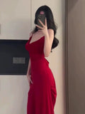 Joskaa Gorgeous Sheath Spaghetti Straps Red Long Evening Dress Prom Dresses Birthday Outfits (PRE-ORDER)