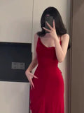 Joskaa Gorgeous Sheath Spaghetti Straps Red Long Evening Dress Prom Dresses Birthday Outfits (PRE-ORDER)