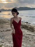 Joskaa Gorgeous Sheath Spaghetti Straps Burgundy Evening Dress Prom Dresses Birthday Outfits (PRE-ORDER)