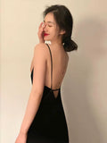 Joskaa Gorgeous Sheath Spaghetti Straps Black Evening Dress Prom Dresses Birthday Outfits (PRE-ORDER)