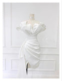 Joskaa Sexy Sheath Short White Homecoming Dress With Ruffles (PRE-ORDER)